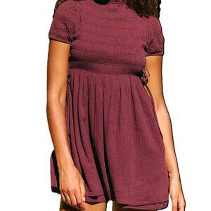 Free People Twiggy Mini Dress Burgundy Brown Small Pockets